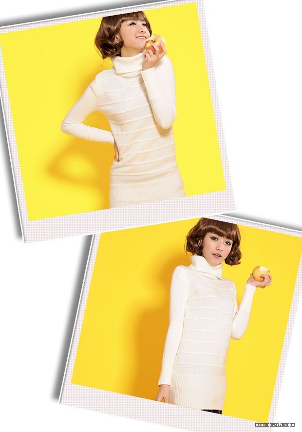 暗条纹高领毛衣的时尚美女(图7)