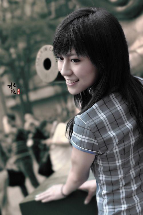 蓝格子美女旗袍摄影(图3)